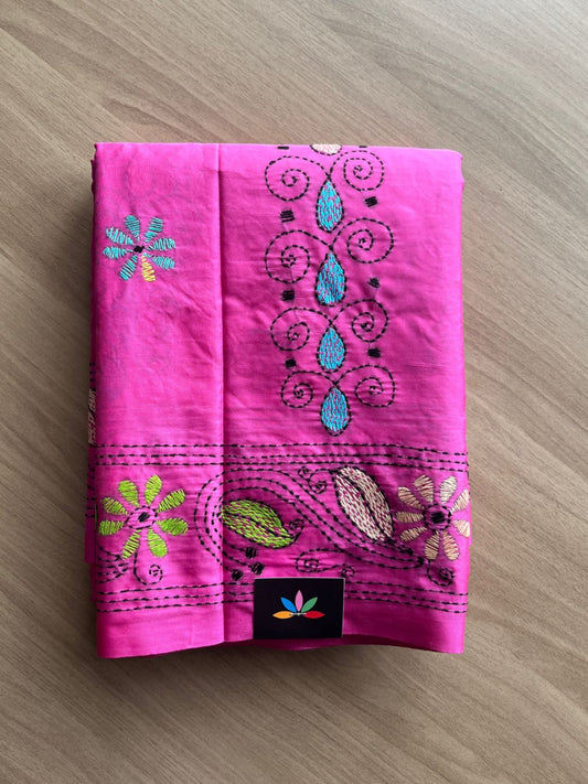 Kantha Hand Stitched Blended Bangalore Silk Saree -19549