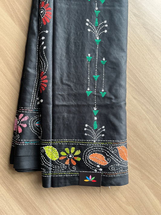 Kantha Hand Stitched Blended Bangalore Silk Saree -19550