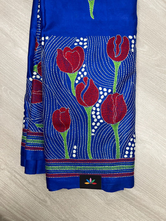 Kantha Stitch Semi Bangalore Silk Saree - 23591
