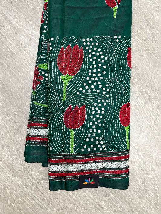 Kantha Stitch Semi Bangalore Silk Saree -23598