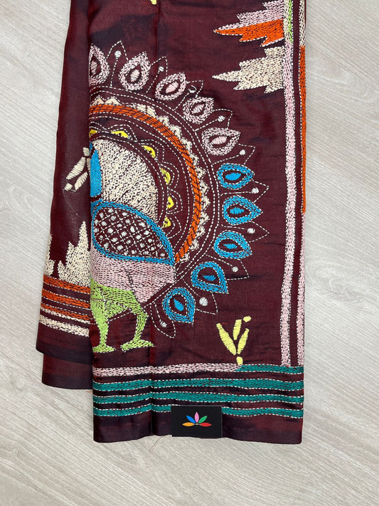 Kantha Stitch Semi Bangalore Silk Saree -23600