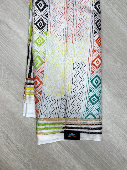Kantha Stitch Semi Bangalore Silk Saree -23605
