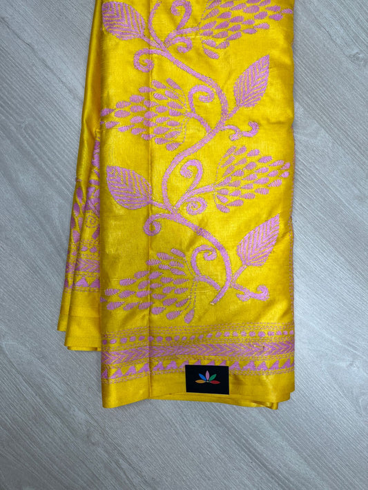 Kantha Stitch Semi Bangalore Silk Saree -23607