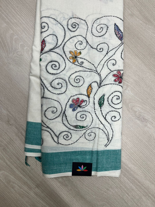 Kantha Stitch Cotton Saree - 23611