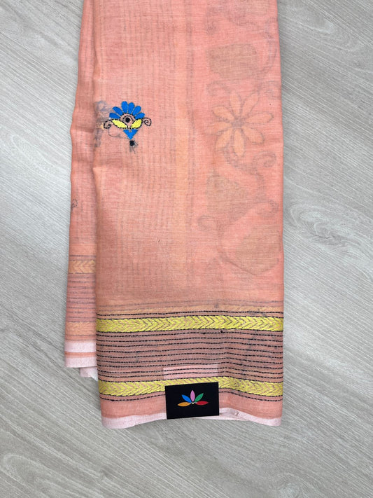 Kantha Stitch Cotton Saree - 23613