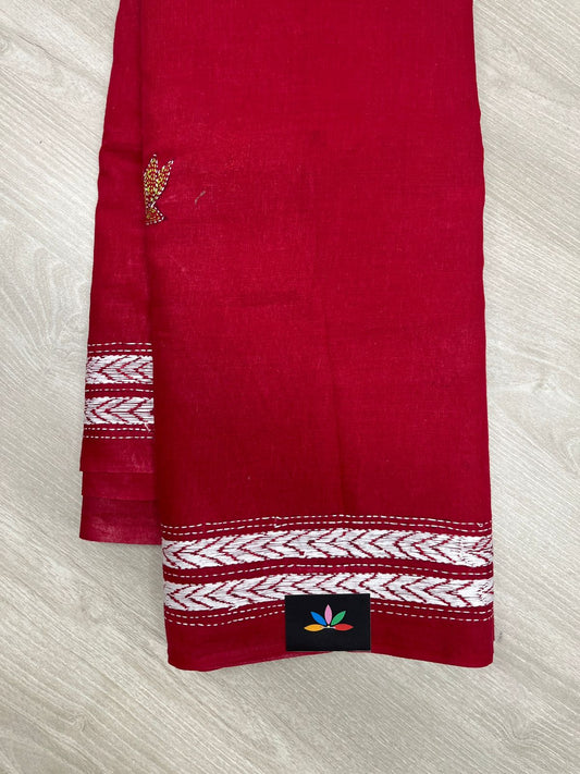 Kantha Stitch Cotton Saree - 23614