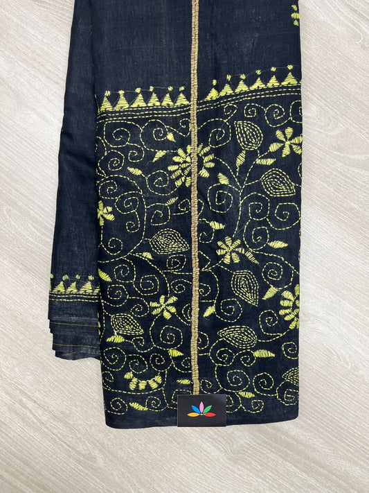 Khesh Kantha Stitch Cotton Saree - 23616