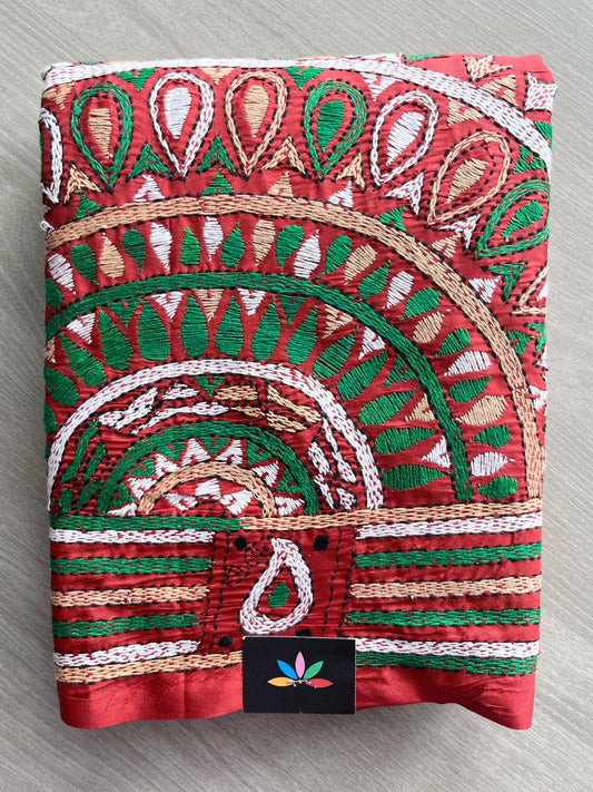 Kantha Stitch Semi Bangalore Silk Saree - 25816