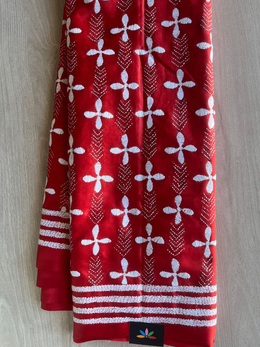 Kantha Stitch Semi Bangalore Silk Saree - 28916