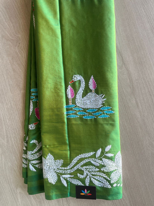 Kantha Stitch Semi Bangalore Silk Saree - 28918