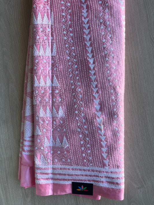 Kantha Stitch Semi Bangalore Silk Saree - 28917