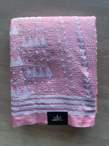 Kantha Stitch Semi Bangalore Silk Saree - 28917