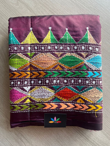 Kantha Stitch Semi Bangalore Silk Saree - 28919