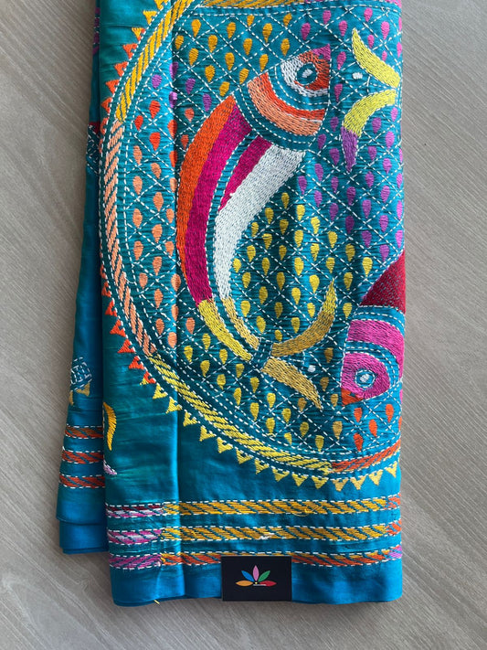 Kantha Stitch Semi Bangalore Silk Saree - 28920