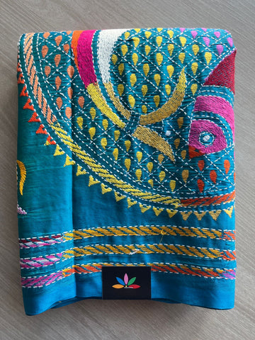 Kantha Stitch Semi Bangalore Silk Saree - 28920