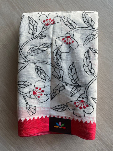 Kantha Stitch Cotton Saree (without Blouse) -28921