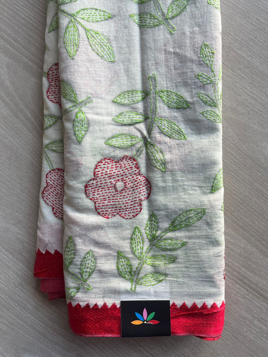 Kantha Stitch Cotton Saree (without Blouse) -28922