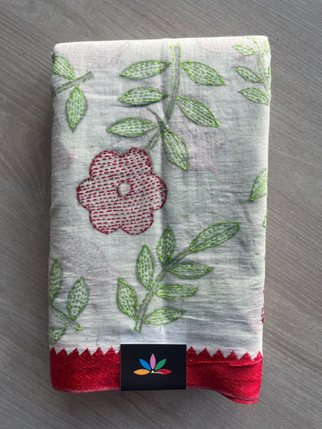 Kantha Stitch Cotton Saree (without Blouse) -28922