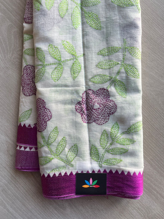 Kantha Stitch Cotton Saree (without Blouse) -28923