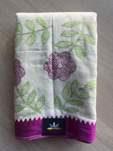 Kantha Stitch Cotton Saree (without Blouse) -28923