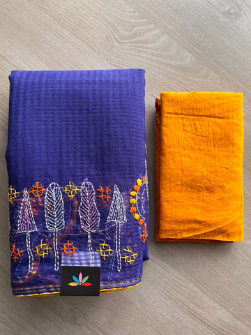 Dark Slate Blue Handcrafted Resham Kota Lambani Saree - 32299