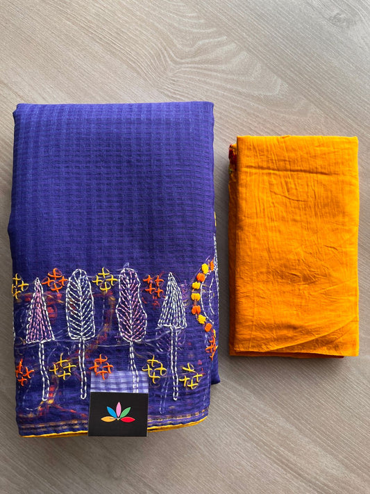 Dark Slate Blue Handcrafted Resham Kota Lambani Saree - 32299