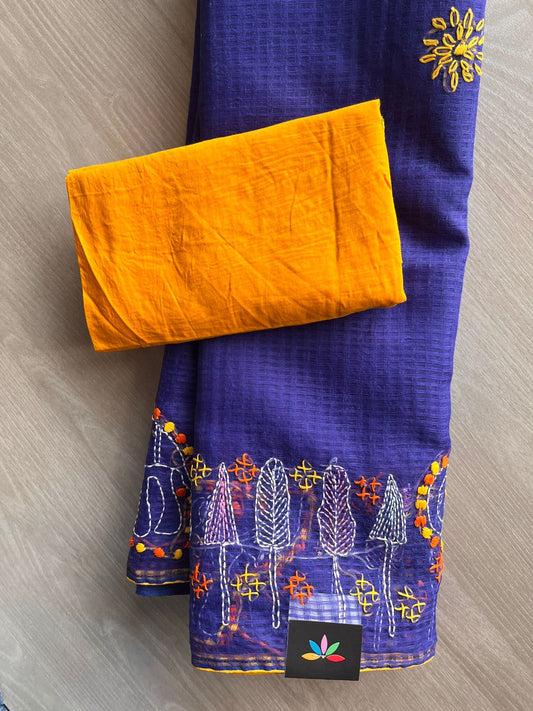 Dark Slate Blue Handcrafted Resham Kota Lambani Saree - 32299