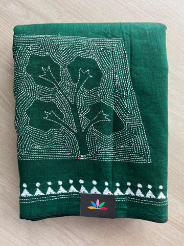 Kantha Stitch Cotton Saree - 33499
