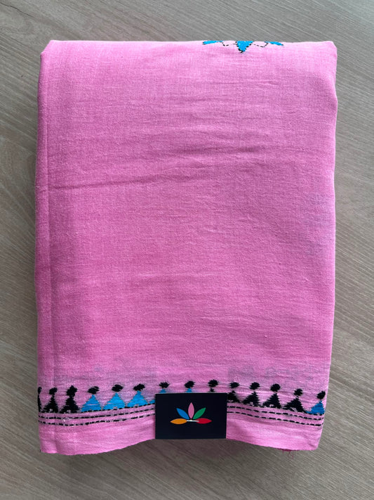 Persian Pink Kantha Stitch Cotton Saree - 33502