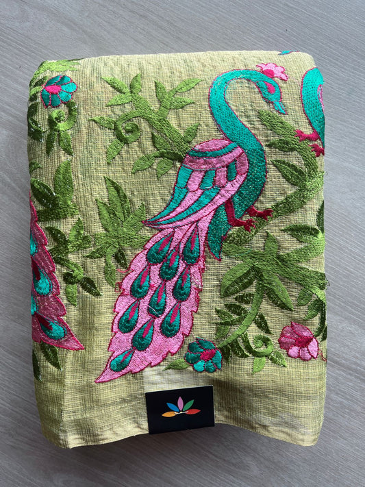 Parrot Green Exclusive Bird Border Embroidery Kota Saree-22731