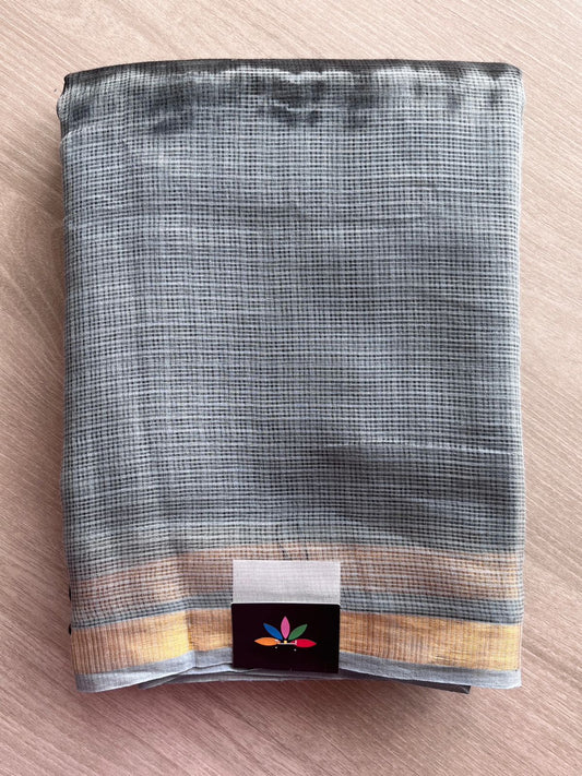 Black & Gray Printed Contrast Border Kota Saree-23869