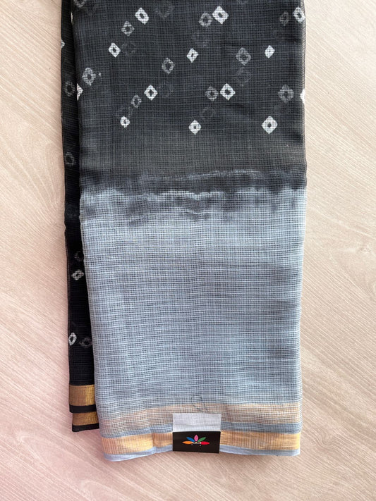 Black & Gray Printed Contrast Border Kota Saree-23869