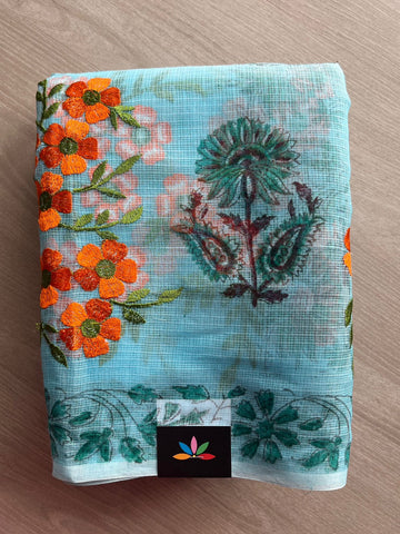 Embroidered Printed Kota Saree with Contrast Blouse-26750