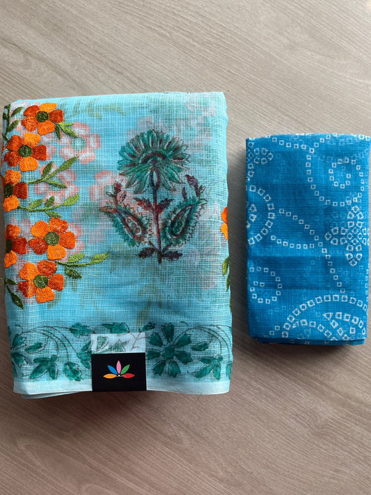 Embroidered Printed Kota Saree with Contrast Blouse-26750