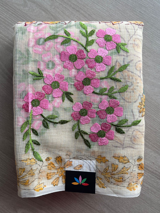 Embroidered Printed Kota Saree with Contrast Blouse-26745