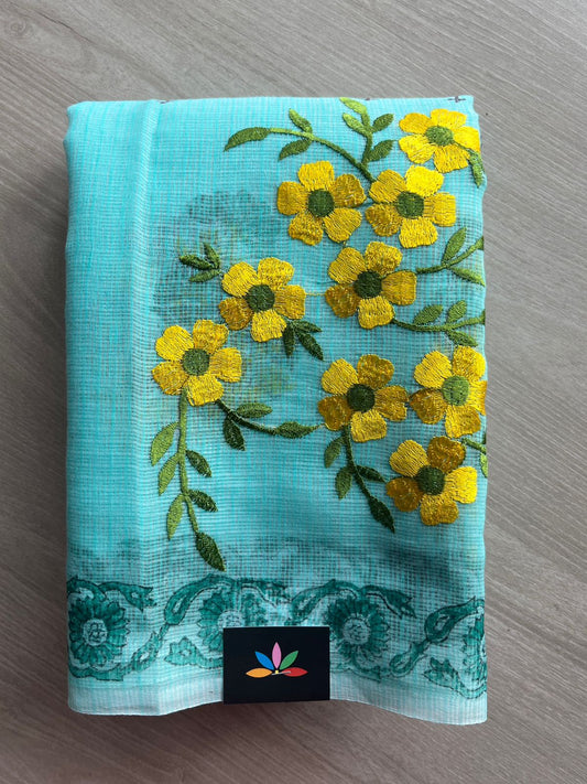 Embroidered Printed Kota Saree with Contrast Blouse-26746