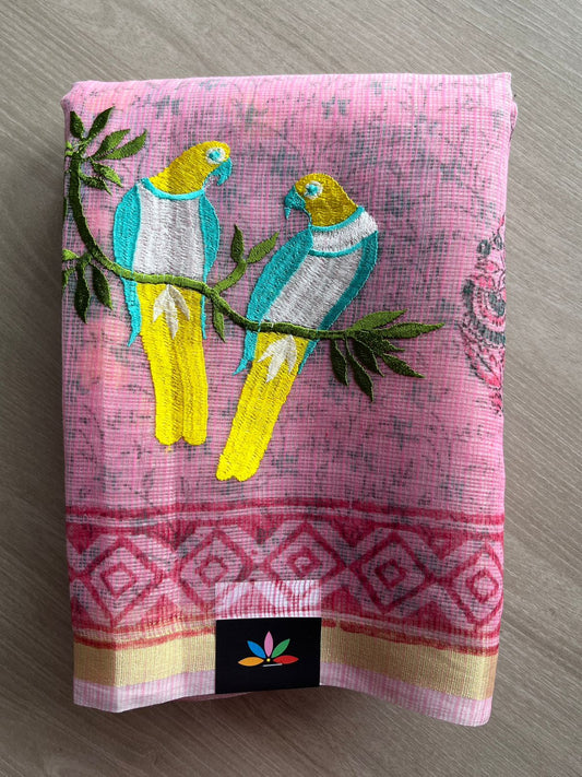 Embroidered Printed Kota Saree with Contrast Blouse-26747