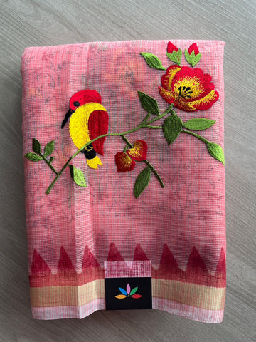 Embroidered Printed Kota Saree with Contrast Blouse-26748