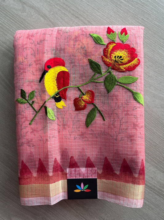 Embroidered Printed Kota Saree with Contrast Blouse-26748