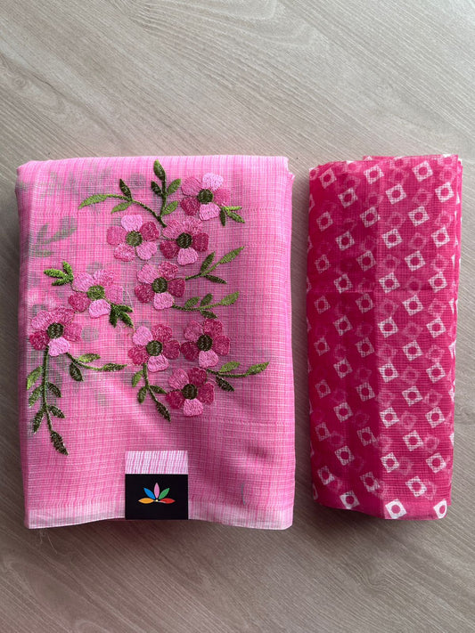 Simple Embroidery Kota Saree with Contrast Blouse-26741