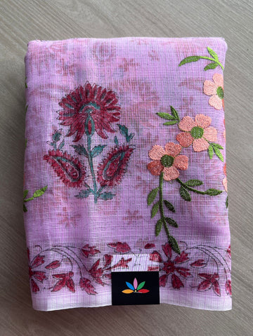 Embroidered Printed Kota Saree with Contrast Blouse-26751