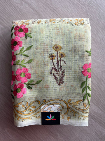 Embroidered Printed Kota Saree with Contrast Blouse-26753