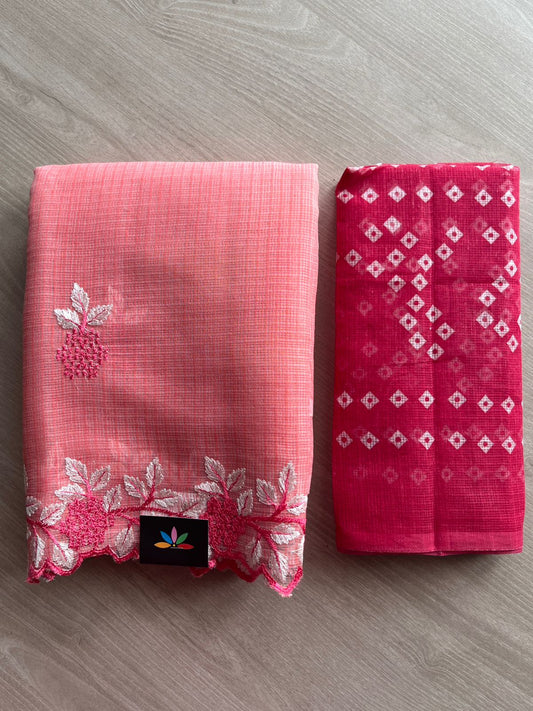 Cutwork Border Embroidered Kota Saree with Blouse-26759-26760