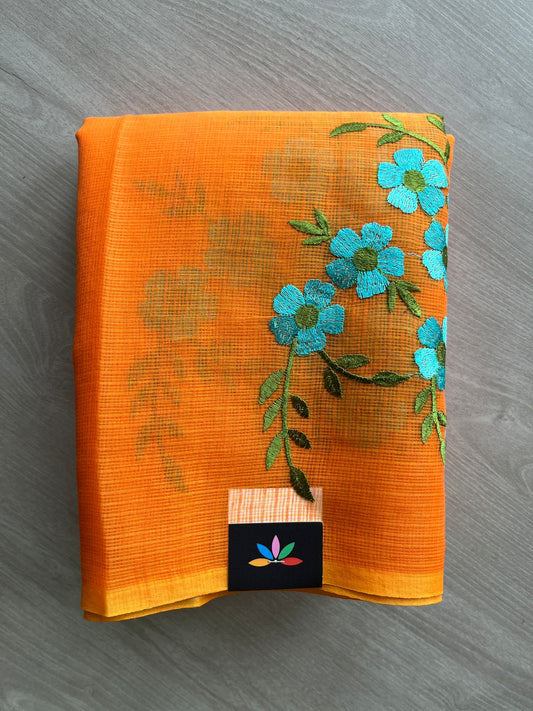 Simple Embroidery Kota Saree with Contrast Blouse-27321