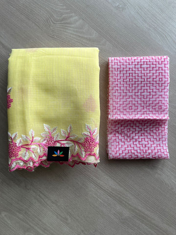 Cutwork Border Embroidered Kota Saree with Blouse- 27324