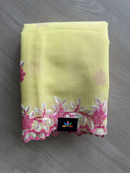 Cutwork Border Embroidered Kota Saree with Blouse- 27324