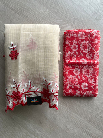 Cutwork Border Embroidered Kota Saree with Blouse- 27325