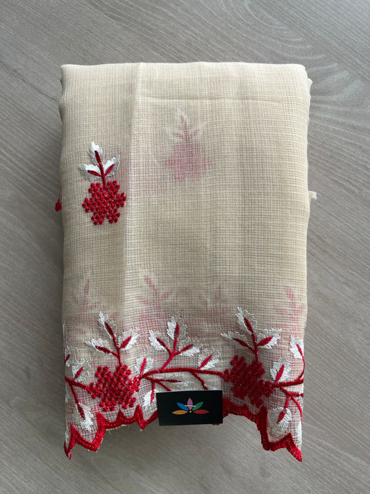 Cutwork Border Embroidered Kota Saree with Blouse- 27325