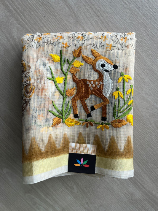 Embroidered Printed Kota Saree with Contrast Blouse-27326