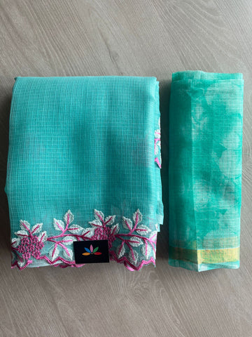 Cutwork Border Embroidered Kota Saree with Blouse-28737-28738